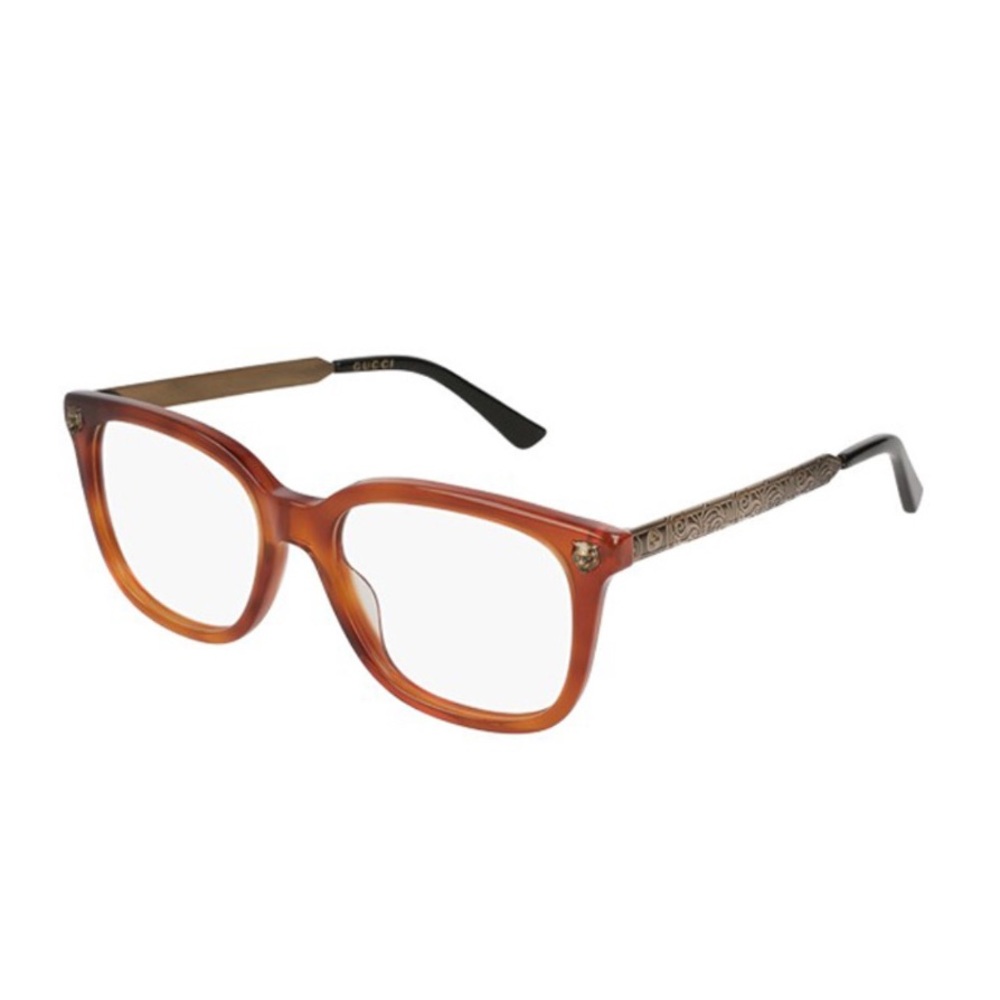 Gucci Marble Tortoise Shell Havana Print Brass Eyeglasses Eye Glasses GG0218O - Picture 1 of 13